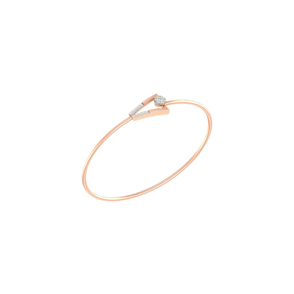 Rose gold diamond open cuff bracelet with solitaire accent