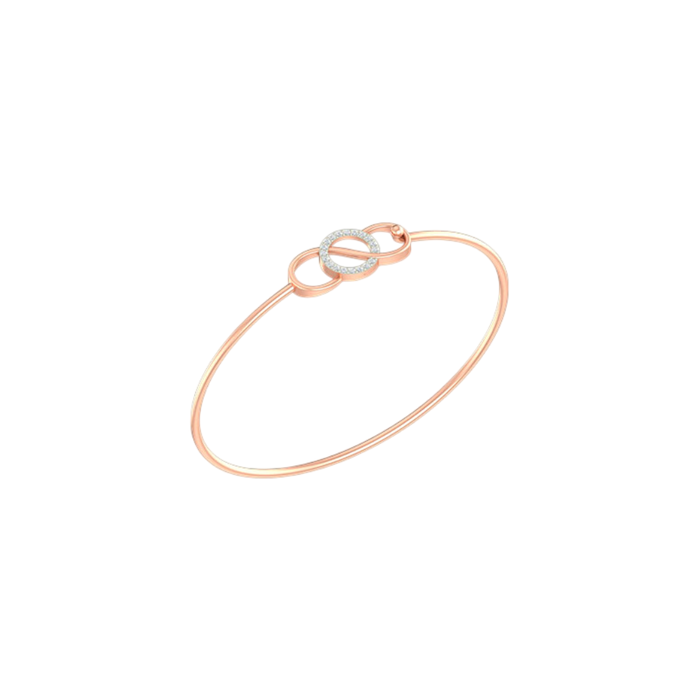 Discover our stunning rose gold diamond bangle bracelet, featuring an elegant interlocking oval design and sparkling pavé diamonds. Perfect for adding a touch of minimalist luxury to any woman's jewelry collection.
