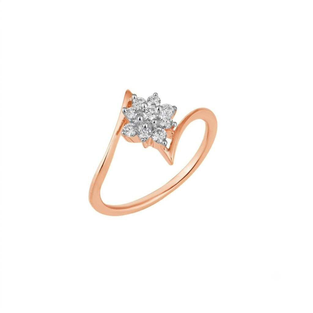 Rose gold and diamond with floral-design cluster setting on a white background.
