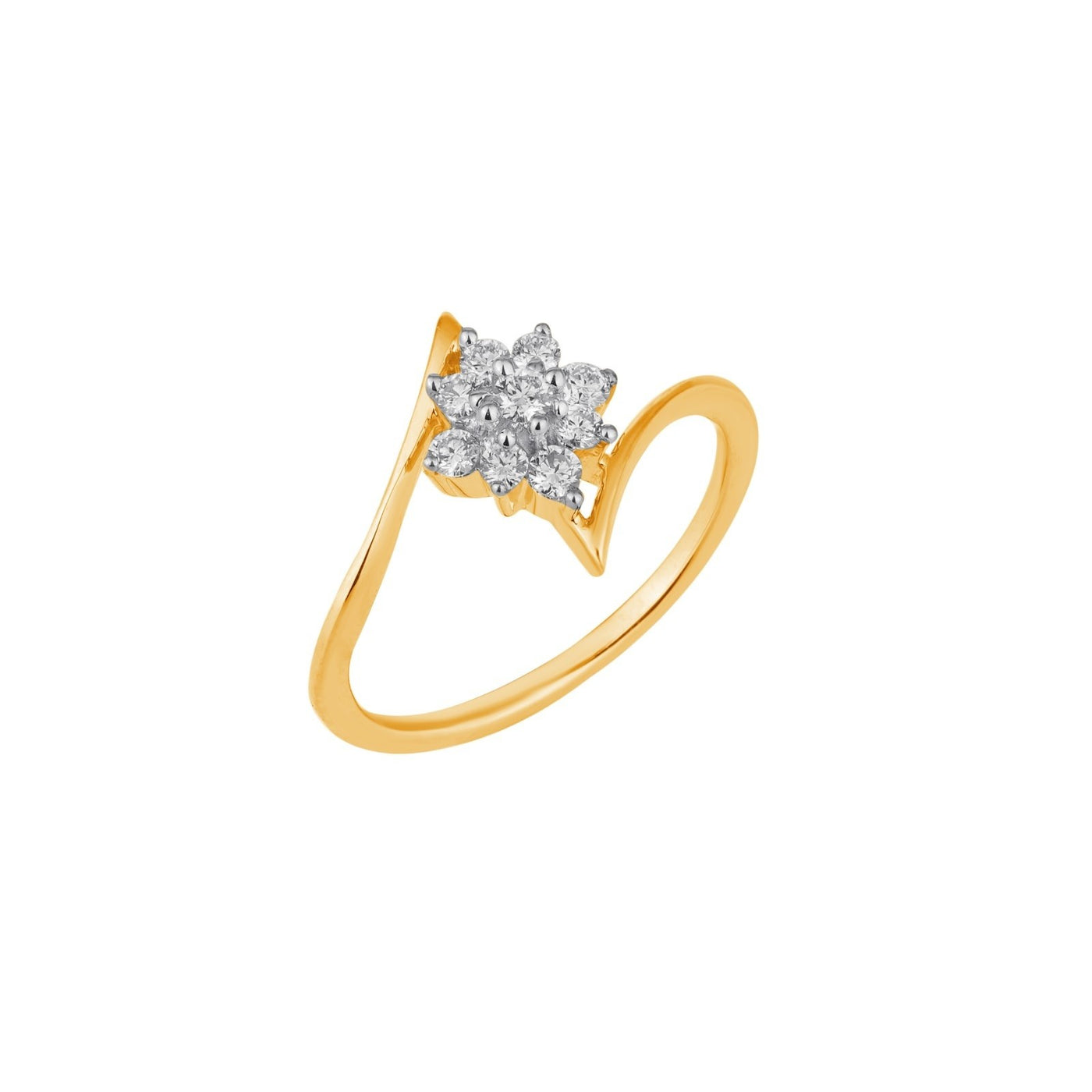 Yellow gold and diamond with floral-design cluster setting on a white background.