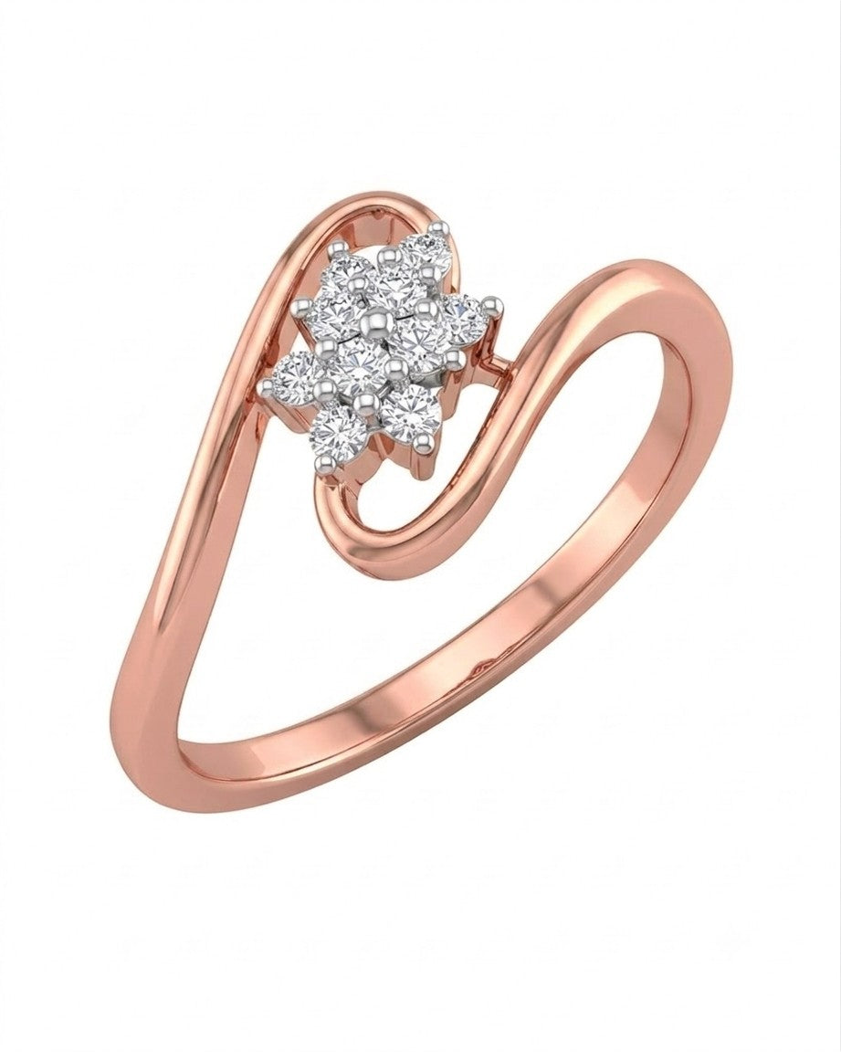 Rose gold and diamond with floral-design cluster setting on a white background.