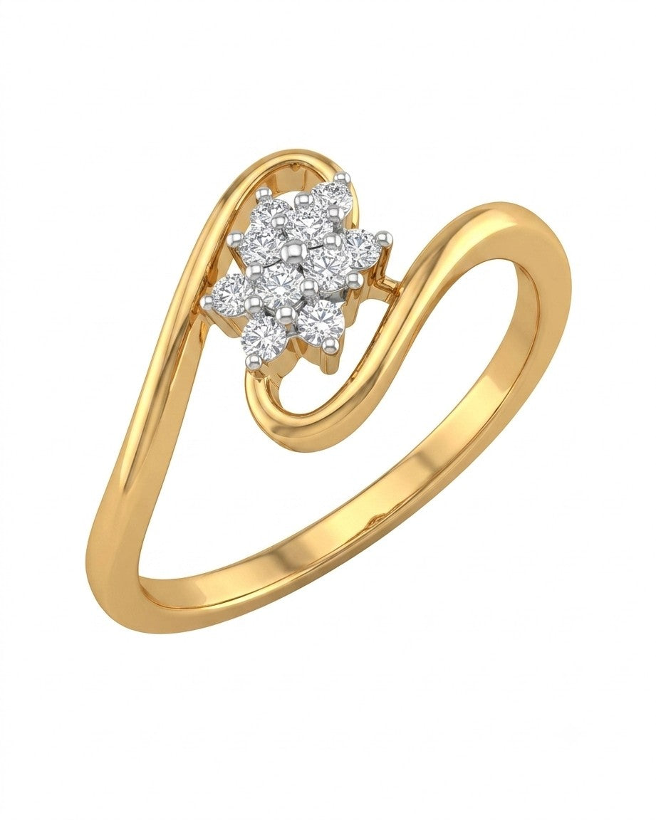 Yellow gold and diamond with floral-design cluster setting on a white background.