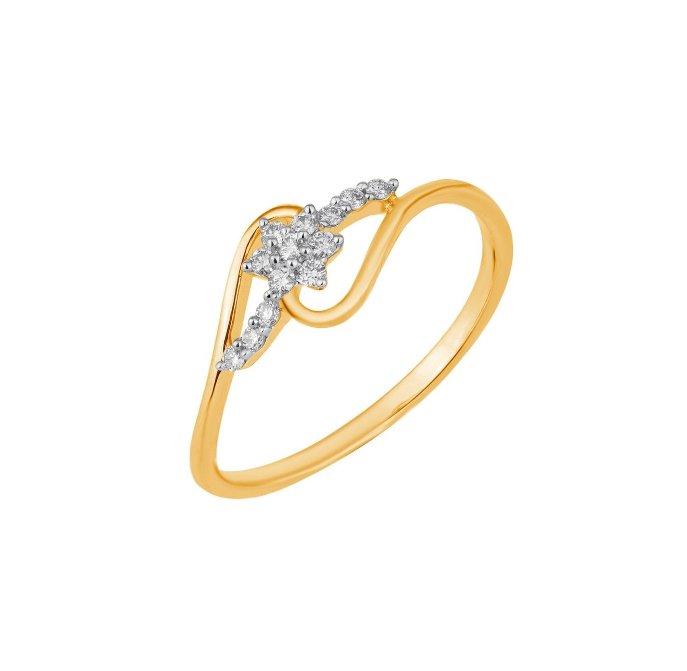 Yellow gold and diamond with floral-design cluster setting on a white background.