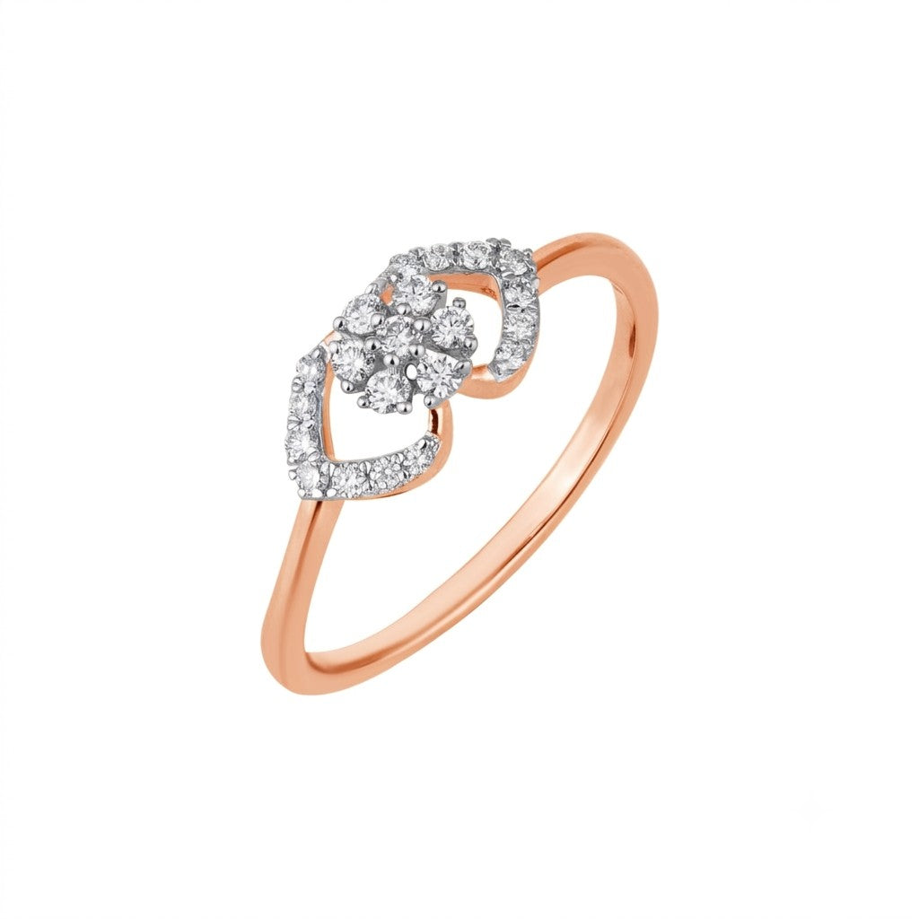 A rose gold ring featuring a floral design cluster at the center, shown on a plain white background.