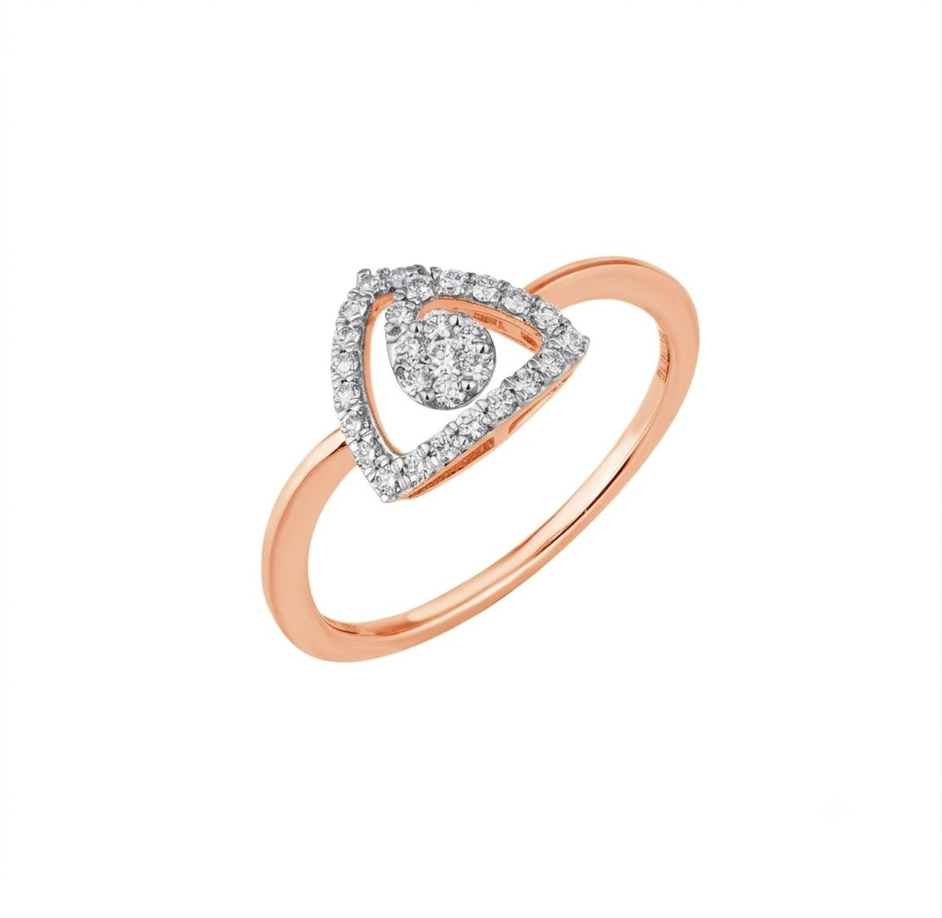 Rose gold and diamond with center cluster setting on a white background.