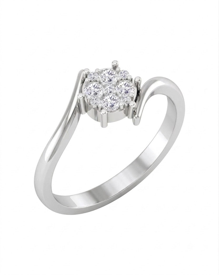 White gold and diamond with cluster design ring on a white background.