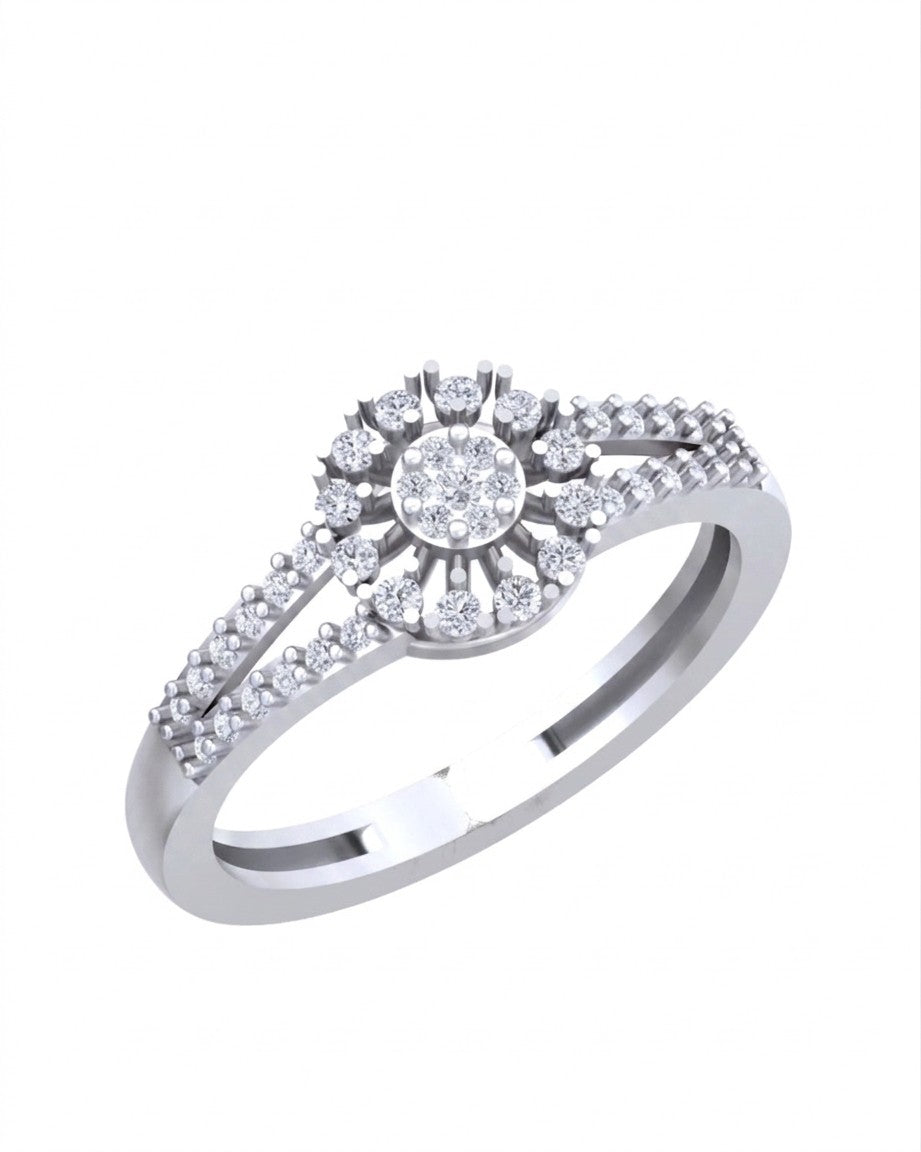 White gold ring with diamond accents on a white background