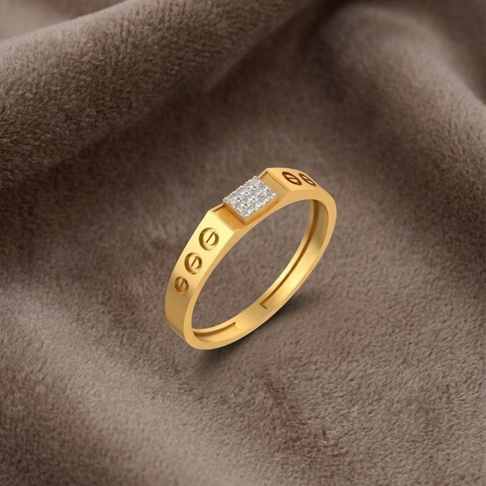 Gold ring with diamond on a brown fabric background