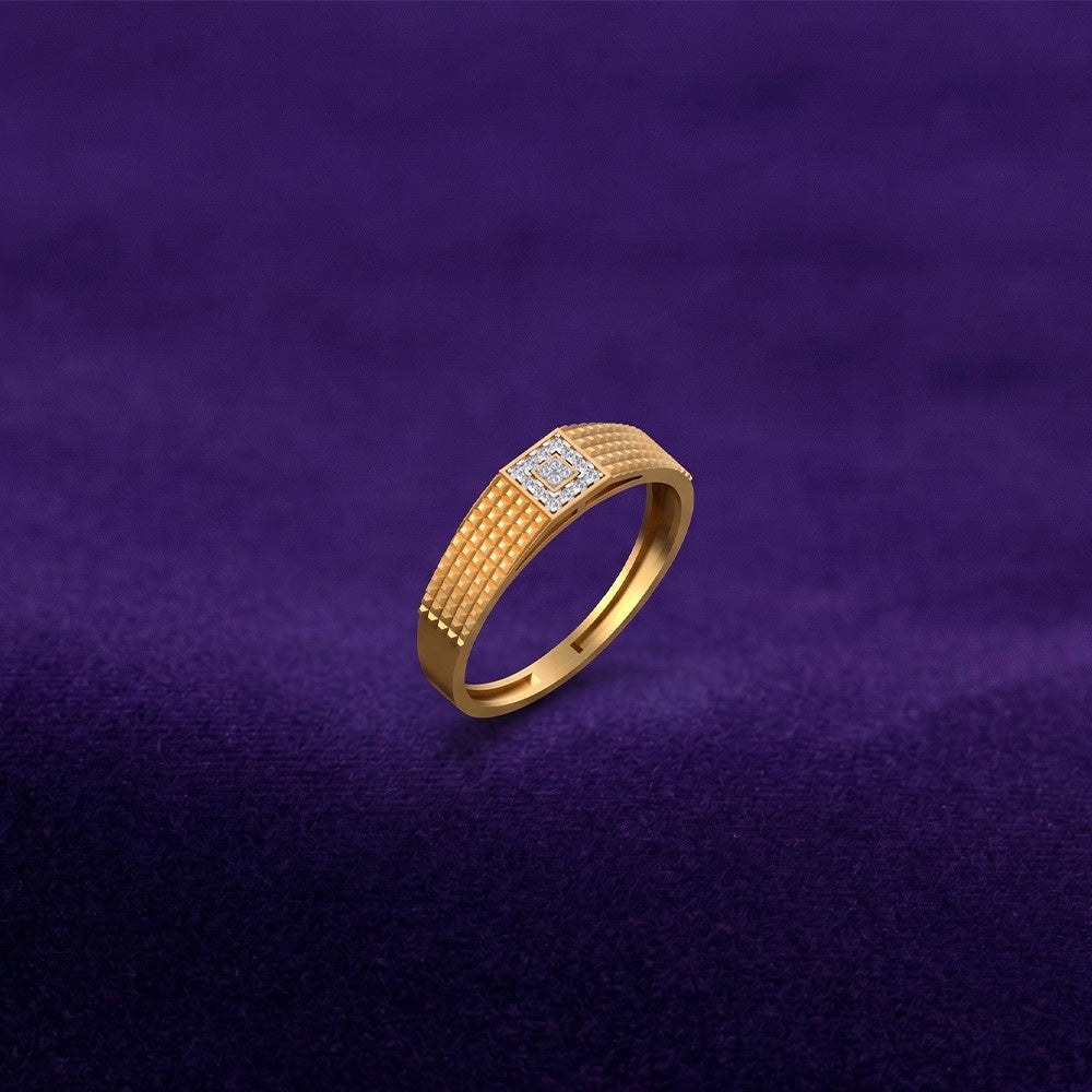 Gold & Diamond Square Band Ring For Men KRC20053