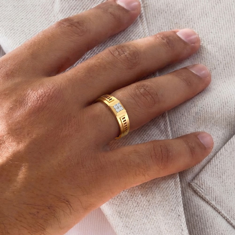 Gold & Diamond Band Ring For Men KRC20071