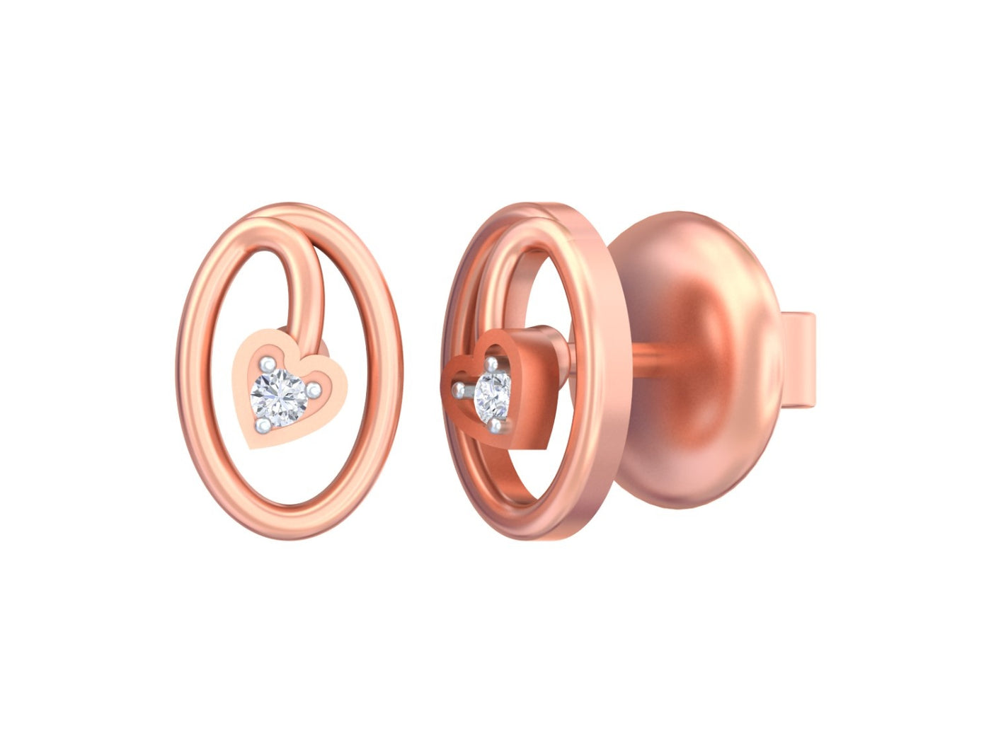 Rose Gold and diamond earrings on a white background