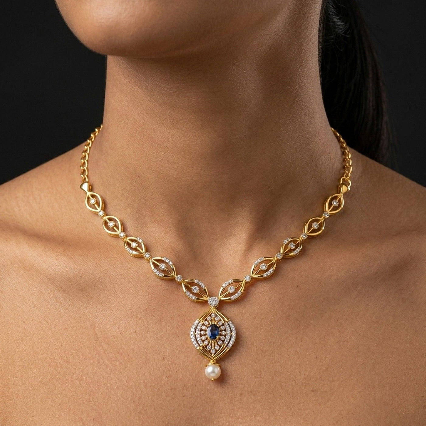 Gold & Diamond Gemstone Necklace Set KRC60042