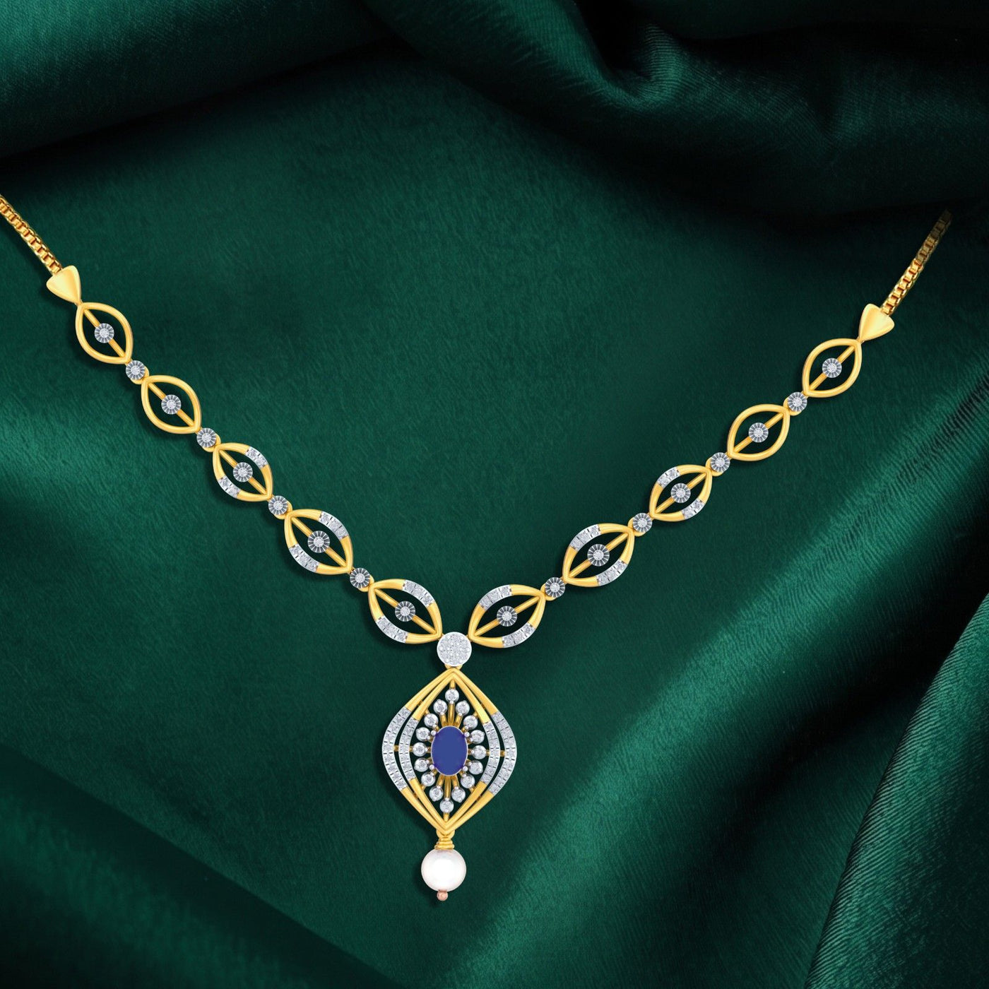 Gold & Diamond Gemstone Necklace Set KRC60042