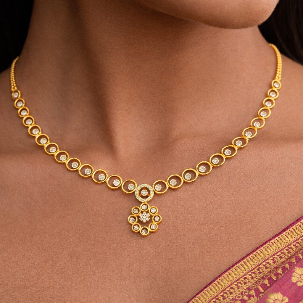 Gold & Diamond Dailywear Necklace Set KRC60054
