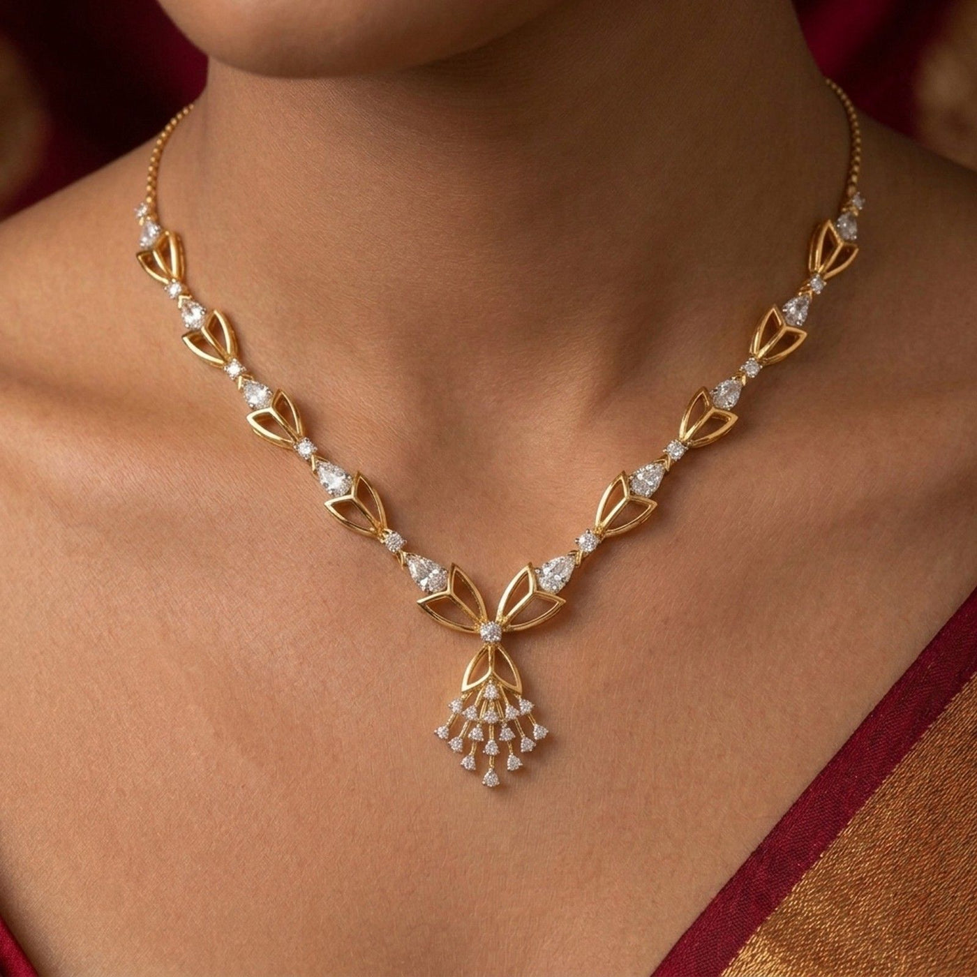 Gold & Diamond Dailywear Necklace Set KRC60057