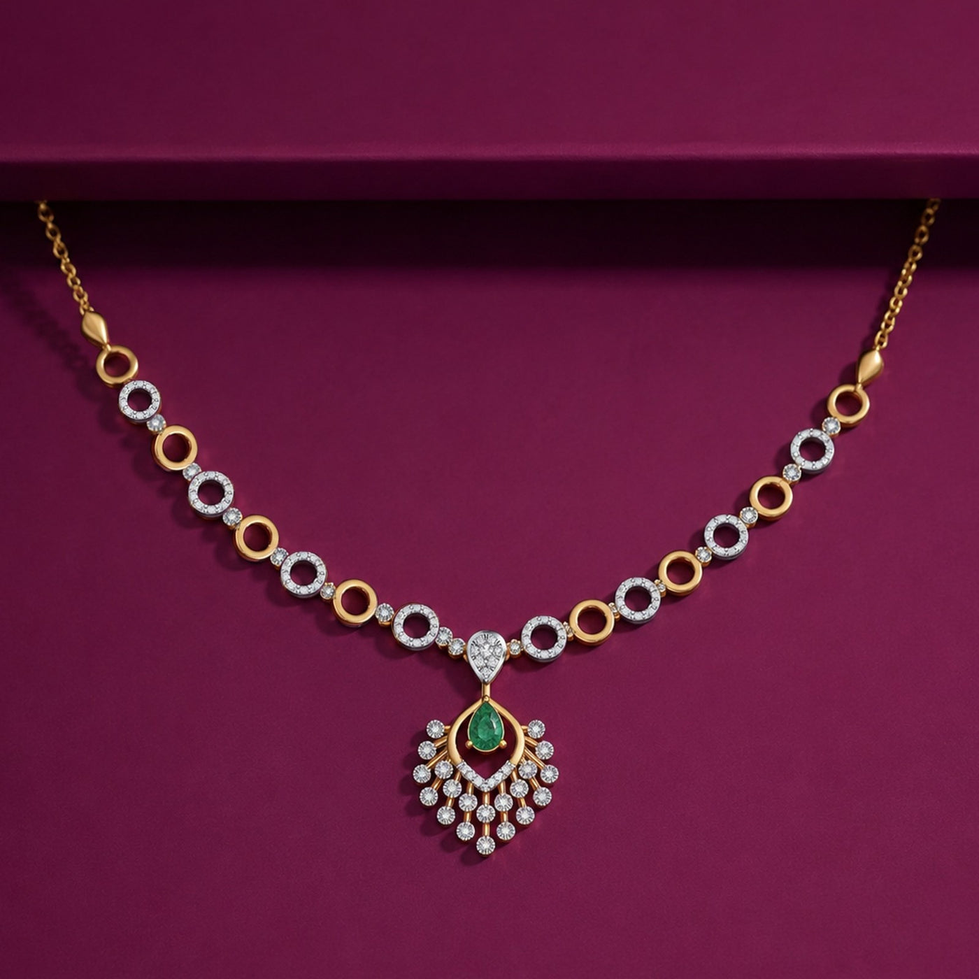 Gold & Diamond Gemstone Necklace Set KRC60064