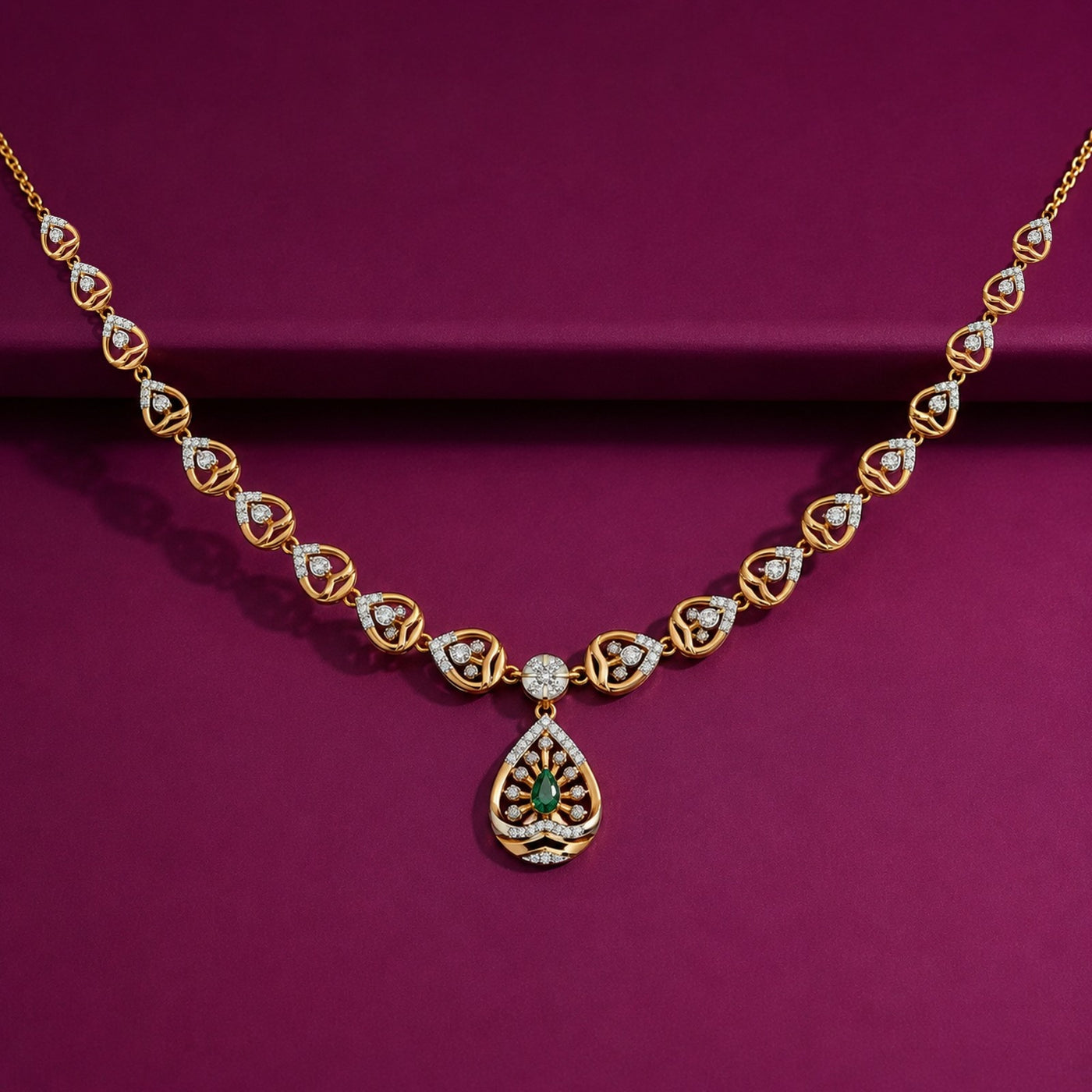 Gold & Diamond Gemstone Necklace Set KRC60070