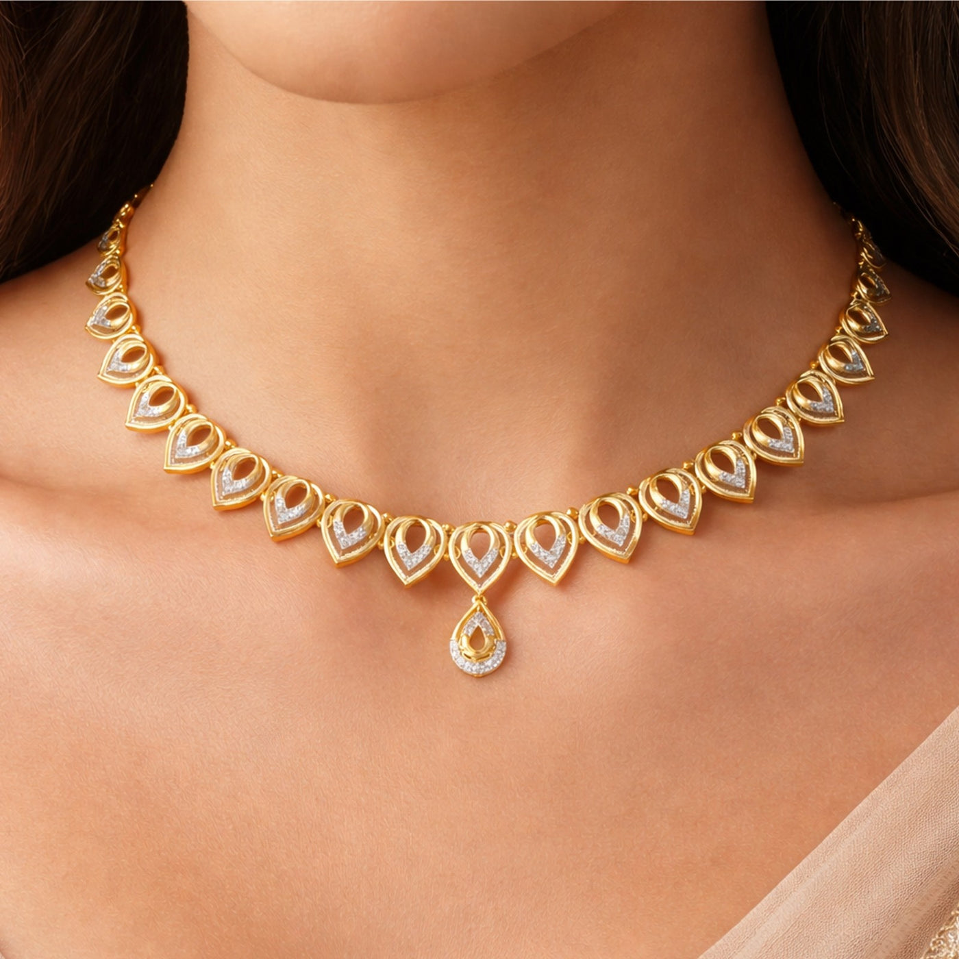 Gold & Diamond Choker Necklace Set KRC60045
