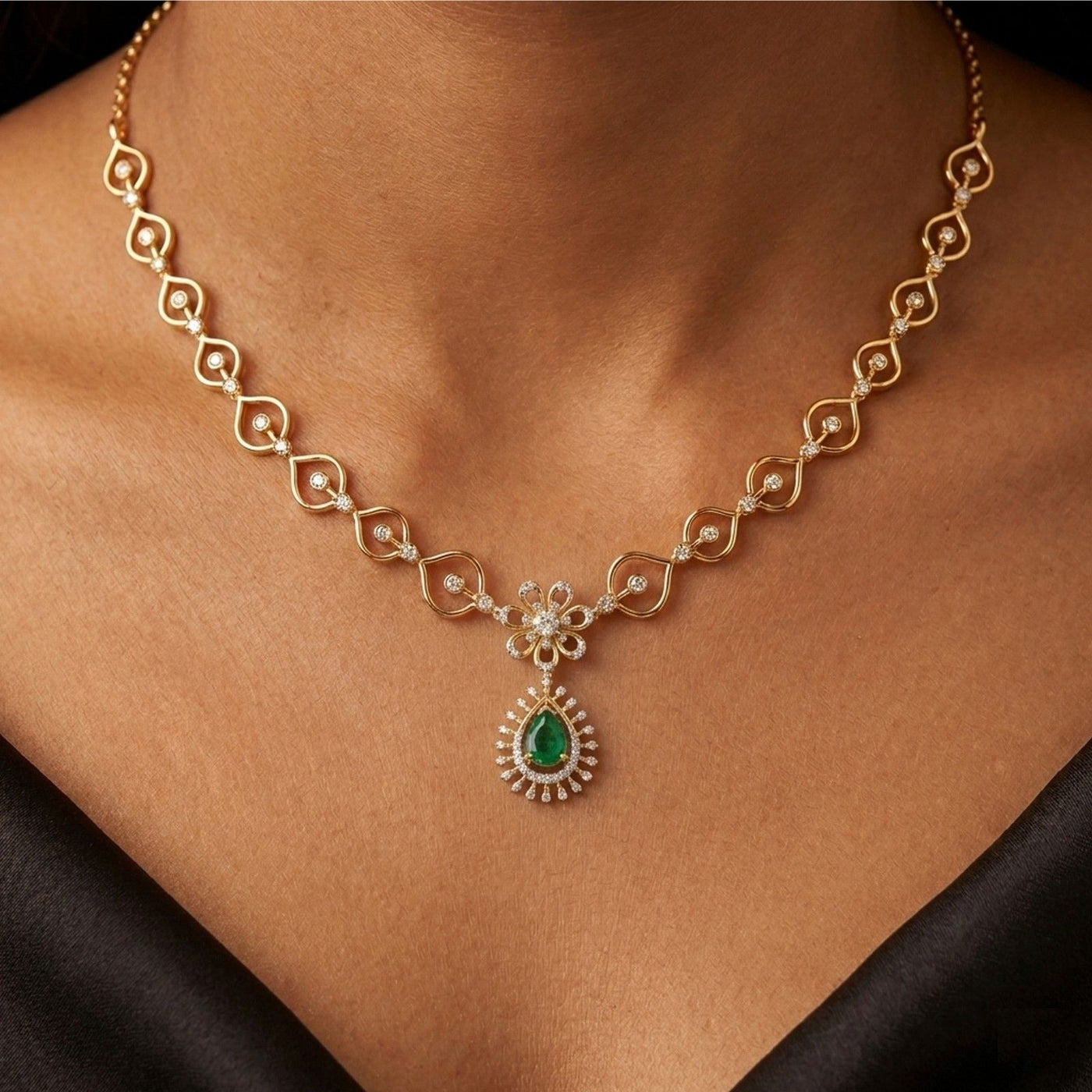 Gold & Diamond Gemstone Necklace Set KRC60046