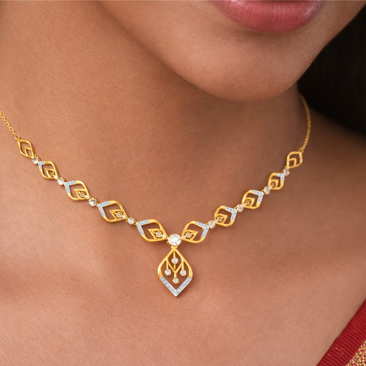 Gold & Diamond Dailywear Necklace Set KRC60051