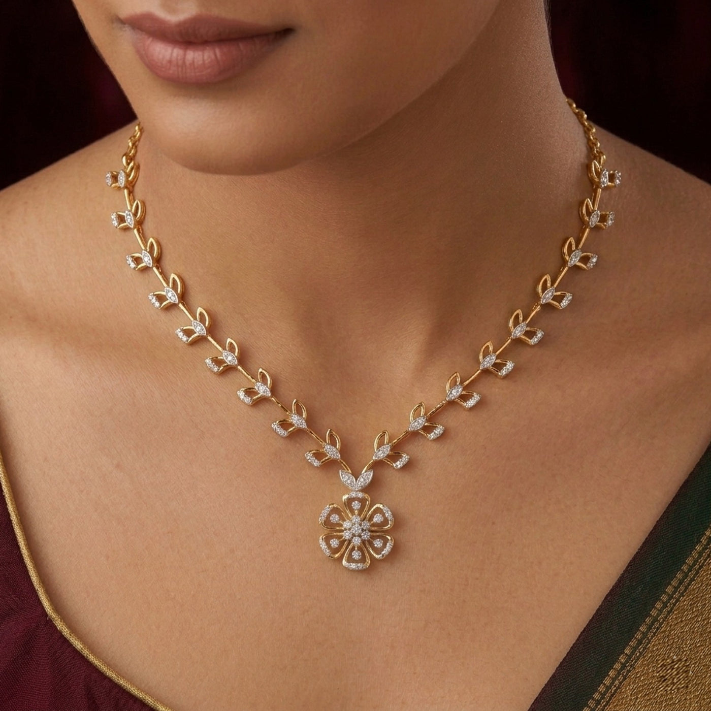 Gold & Diamond Dailywear Necklace Set KRC60052