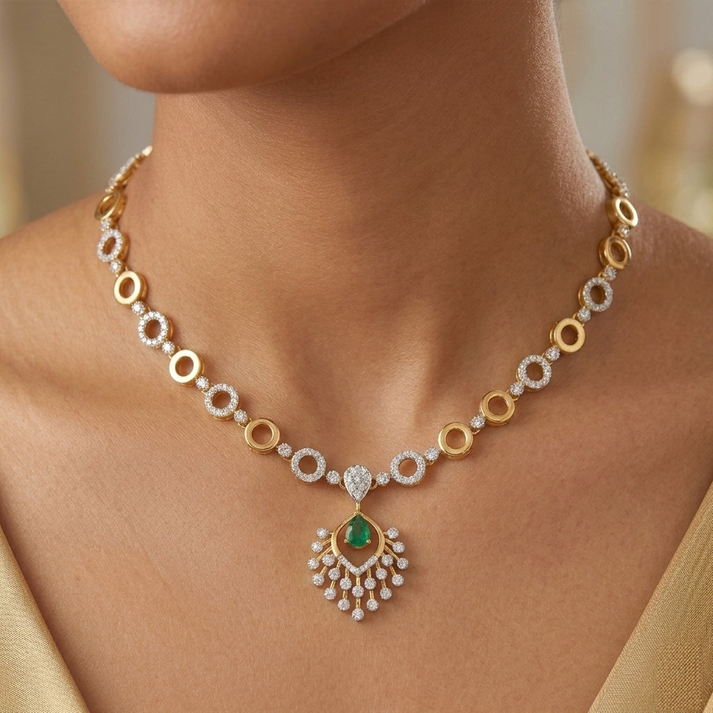 Gold & Diamond Gemstone Necklace Set KRC60064