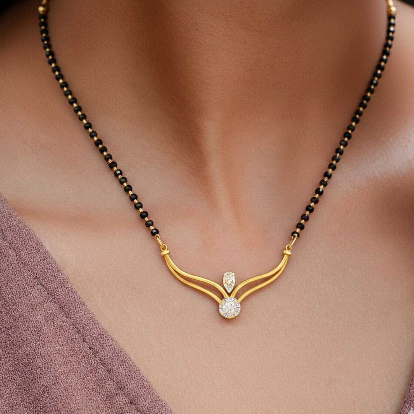 Gold & Diamond Modern Mangalsutra For Women KRC50074