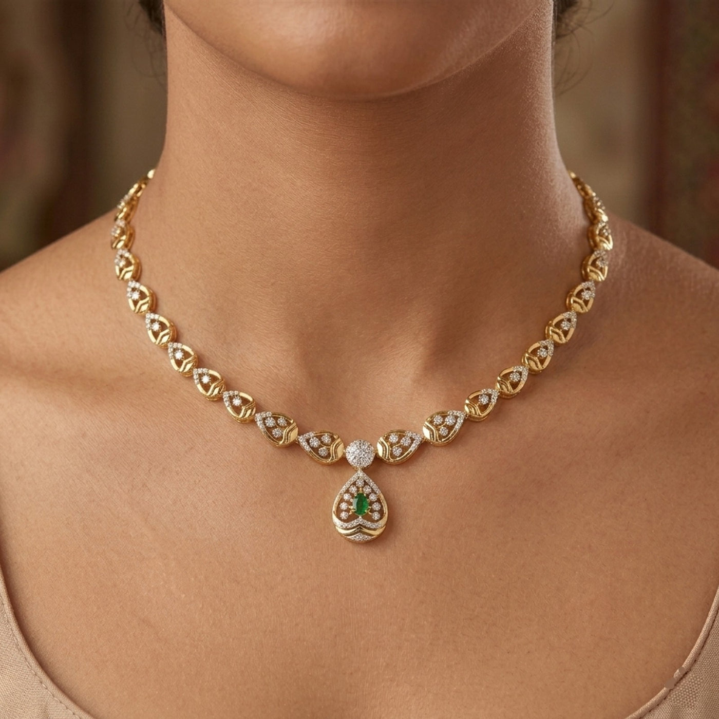 Gold & Diamond Gemstone Necklace Set KRC60070