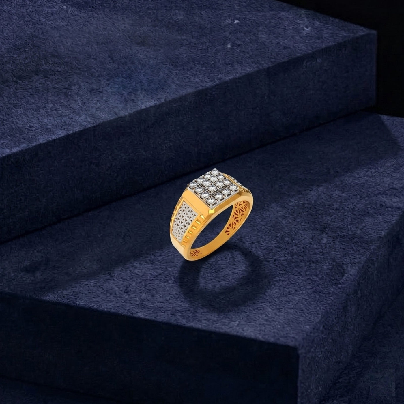 Gold & Diamond Square Ring For Men KRC20247