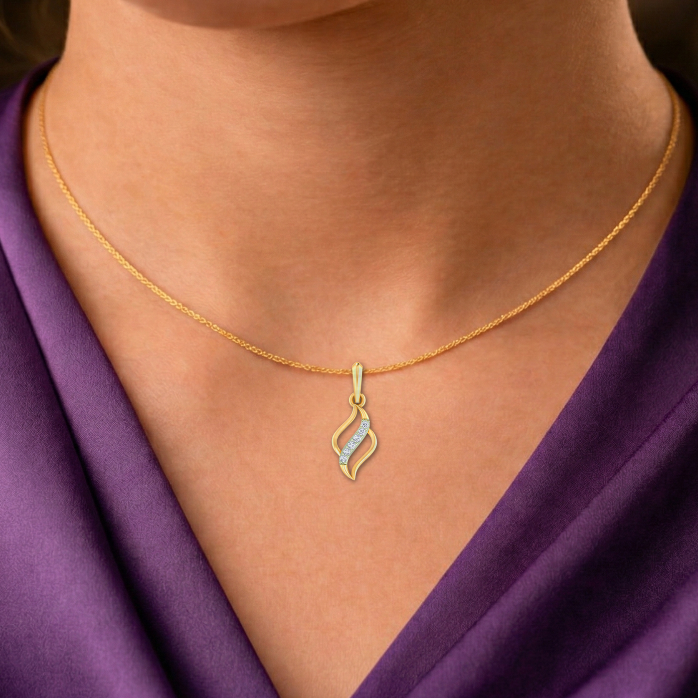 Minimalist Twist Gold & Diamond PENDANT SET KRC40554