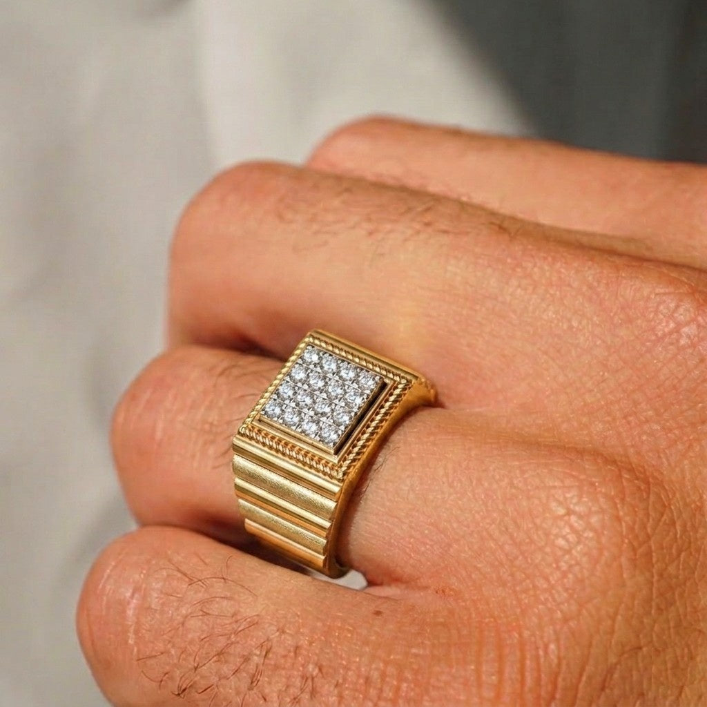 Gold & Diamond Square Ring For Men KRC20145