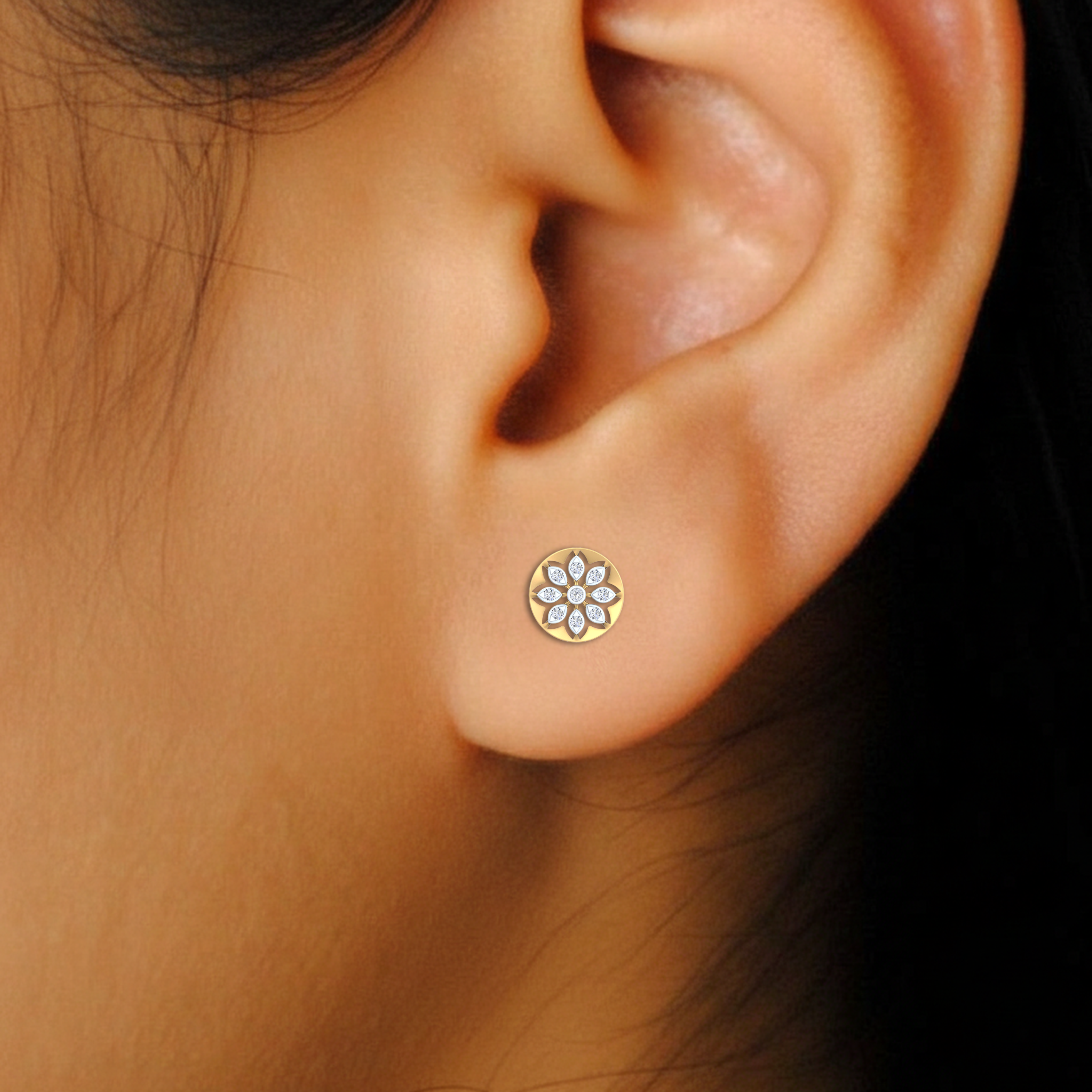 Yellow Gold Diamond Earring close up shot| under 40k 