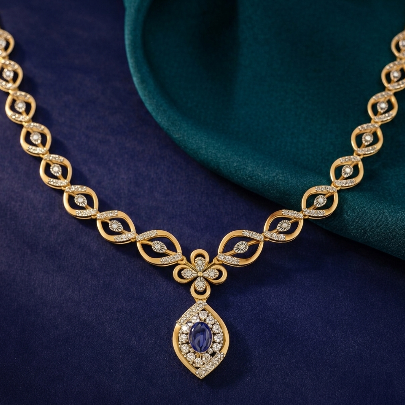 Gold & Diamond Gemstone Necklace Set KRC60090
