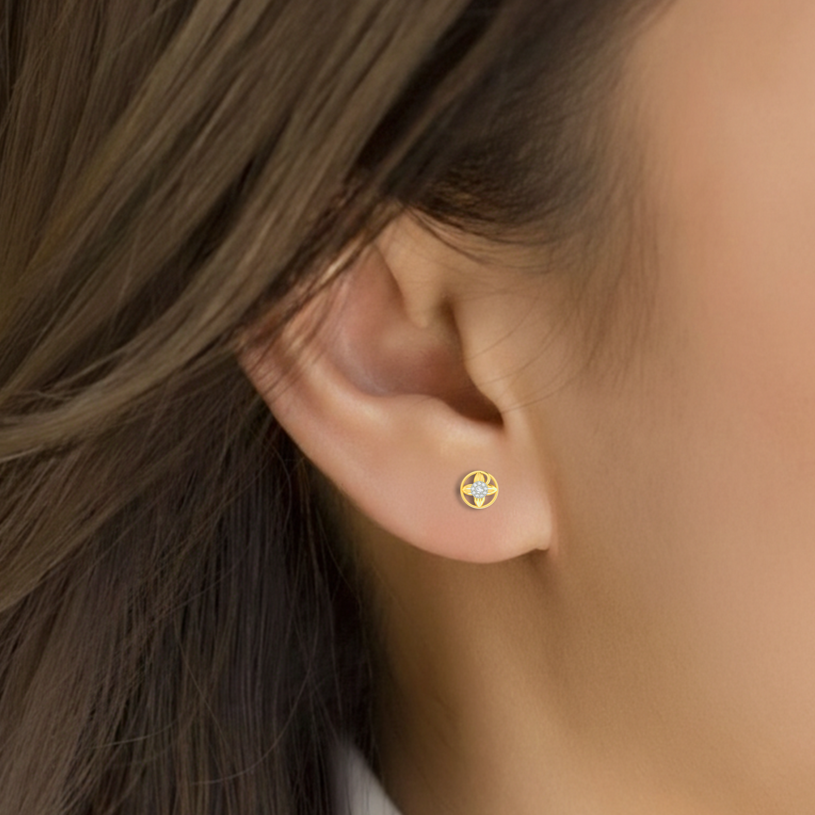 Yellow Gold Diamond Earring close up shot | under 40k 