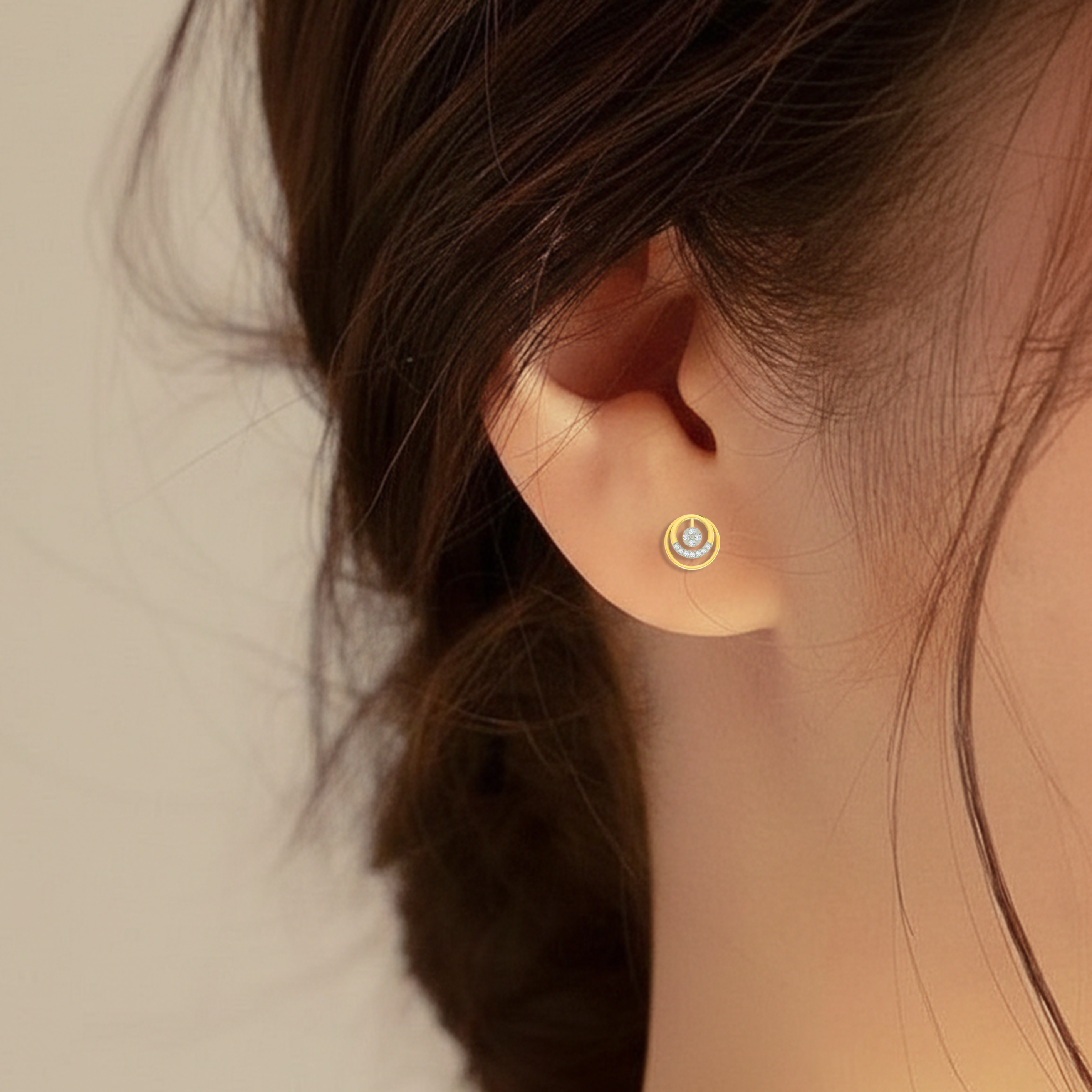 Yellow Gold Diamond Earring close up shot| under 40k 