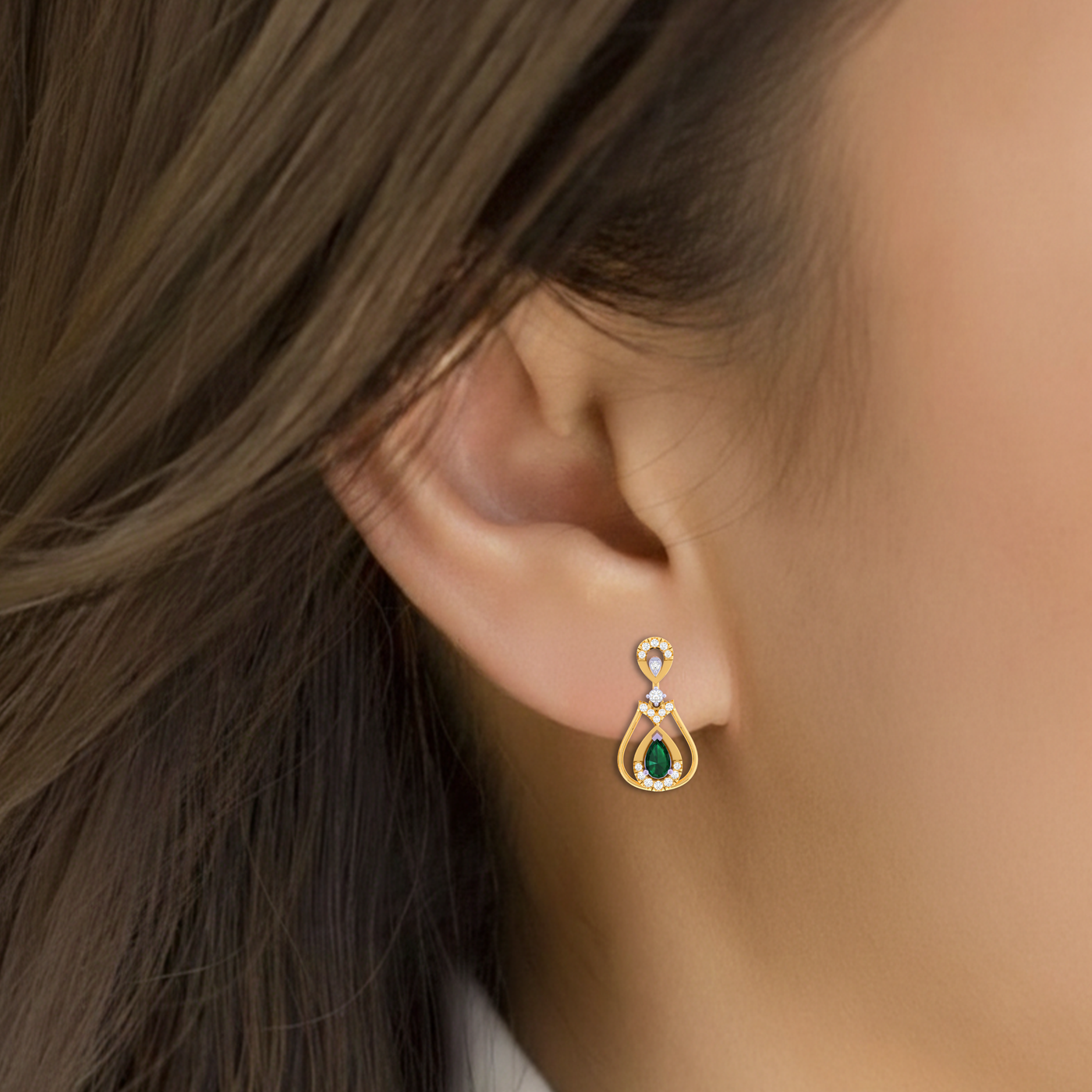 Yellow Gold Diamond Earring close up shot | under 40k 