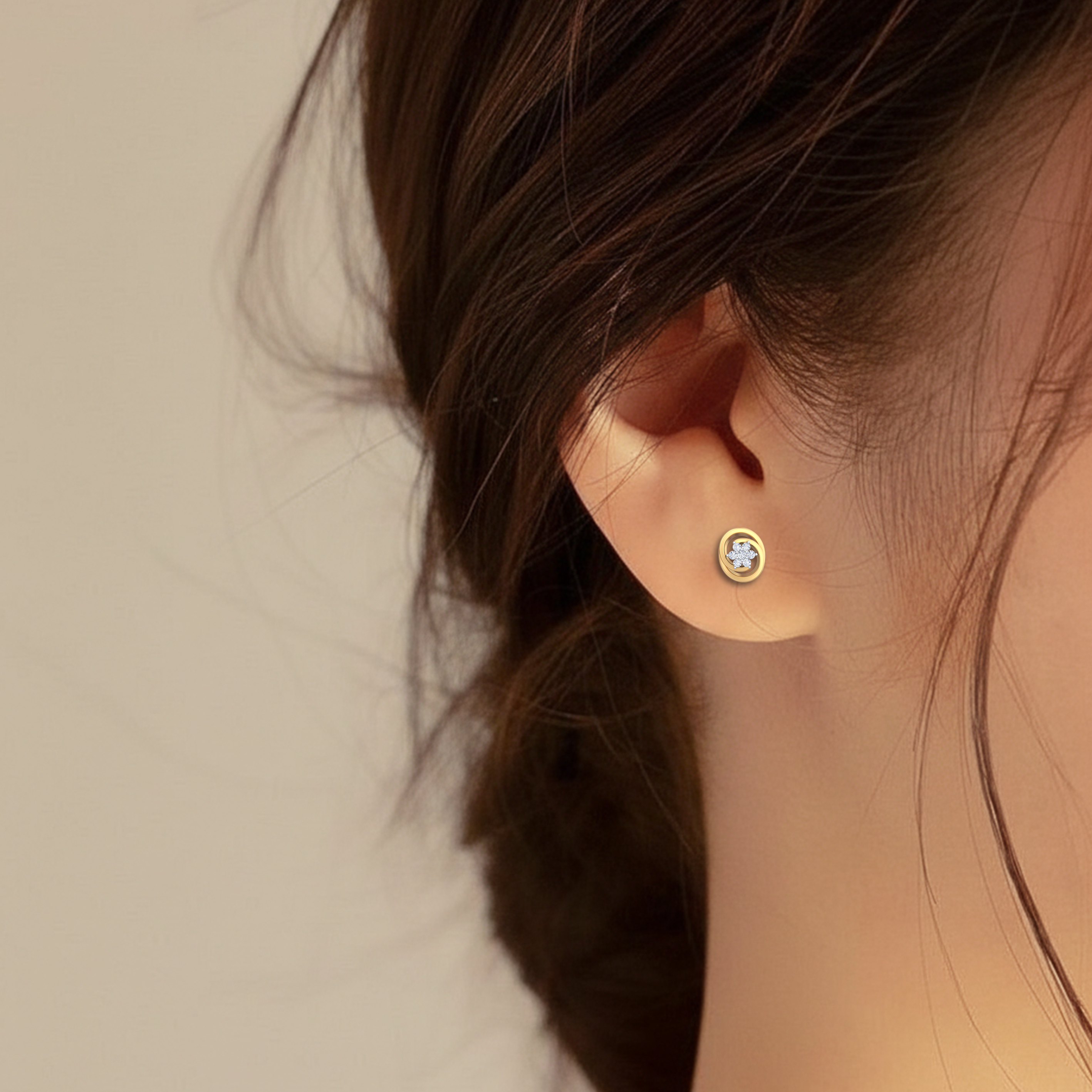 Yellow Gold Diamond Earring  close up shot| under 40k 