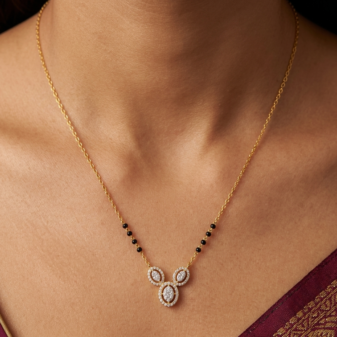Gold & Diamond Beaded Mangalsutra For Women KRC50147
