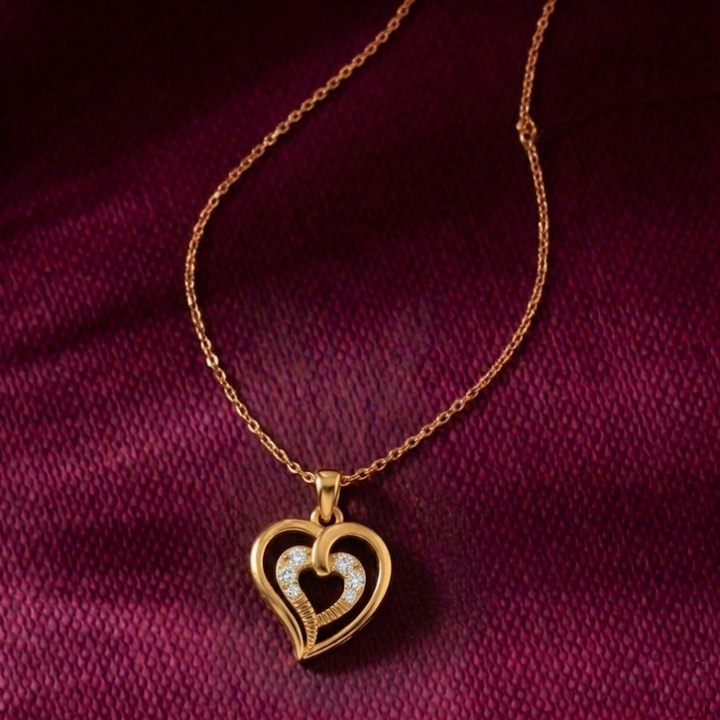 Gold & Diamond Heart Pendant Set KRC40573