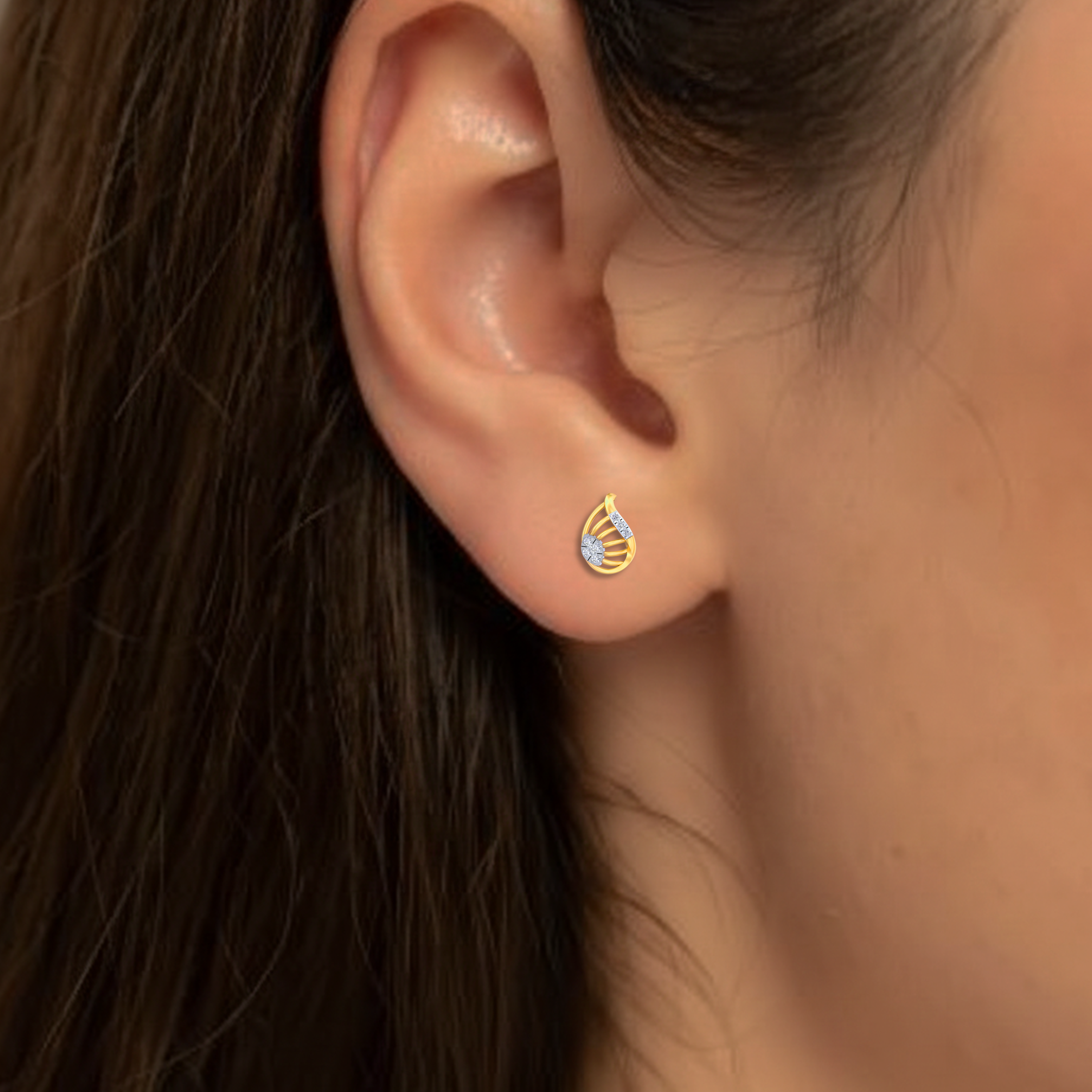 Yellow Gold Diamond Earring close up Shot | under 40k 