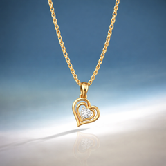 Gold & Diamond Heart-Shaped Solitaire PENDANT SET KRC40557