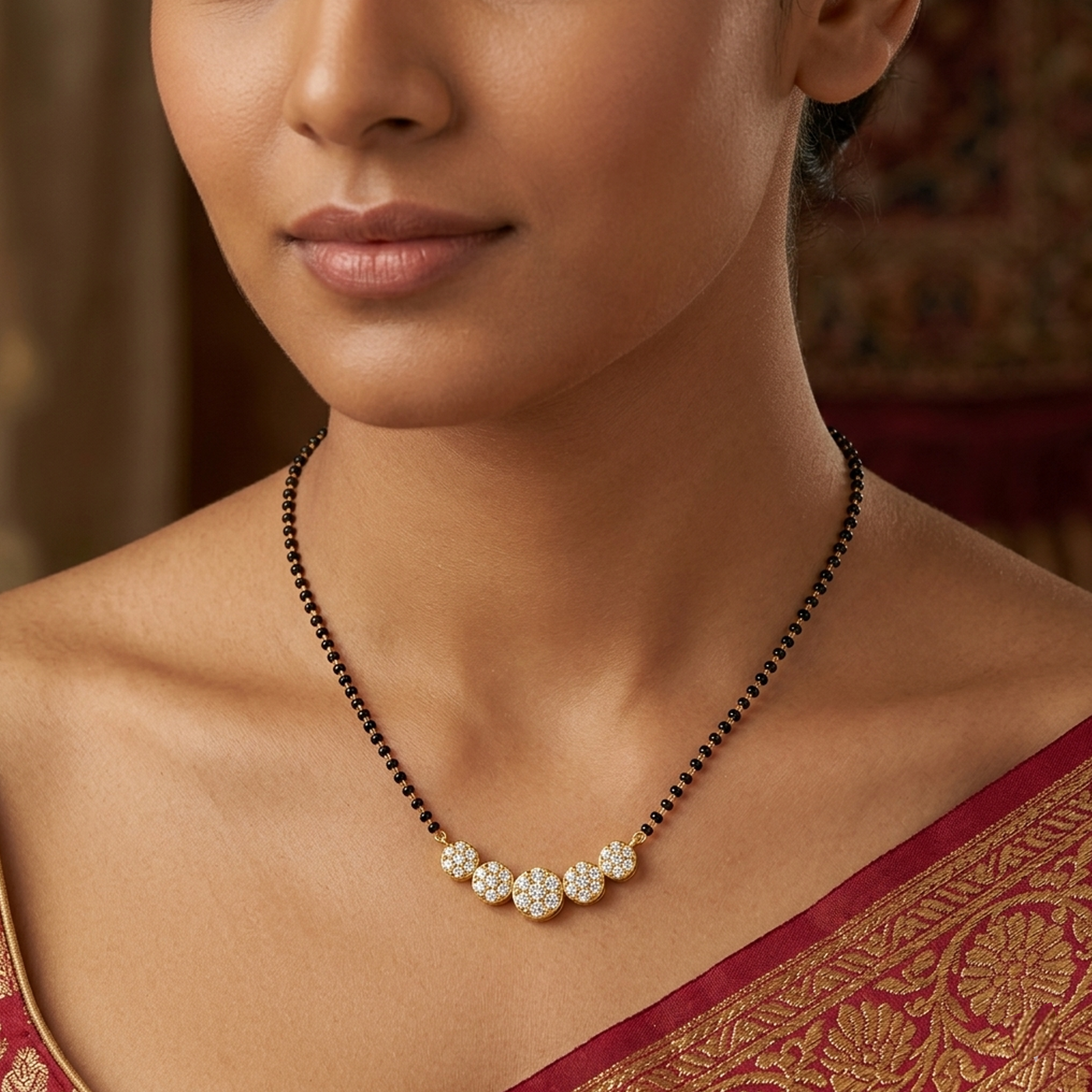 Gold & Diamond Round Mangalsutra For Women KRC50148