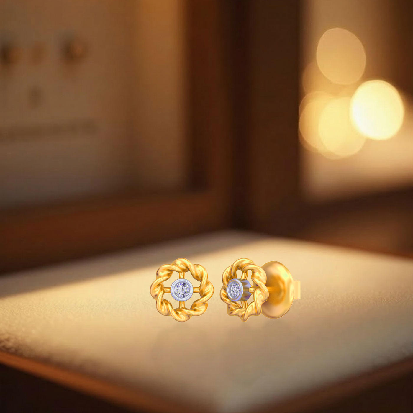 Gold & Diamond Solitaire Women Earring KRC30148