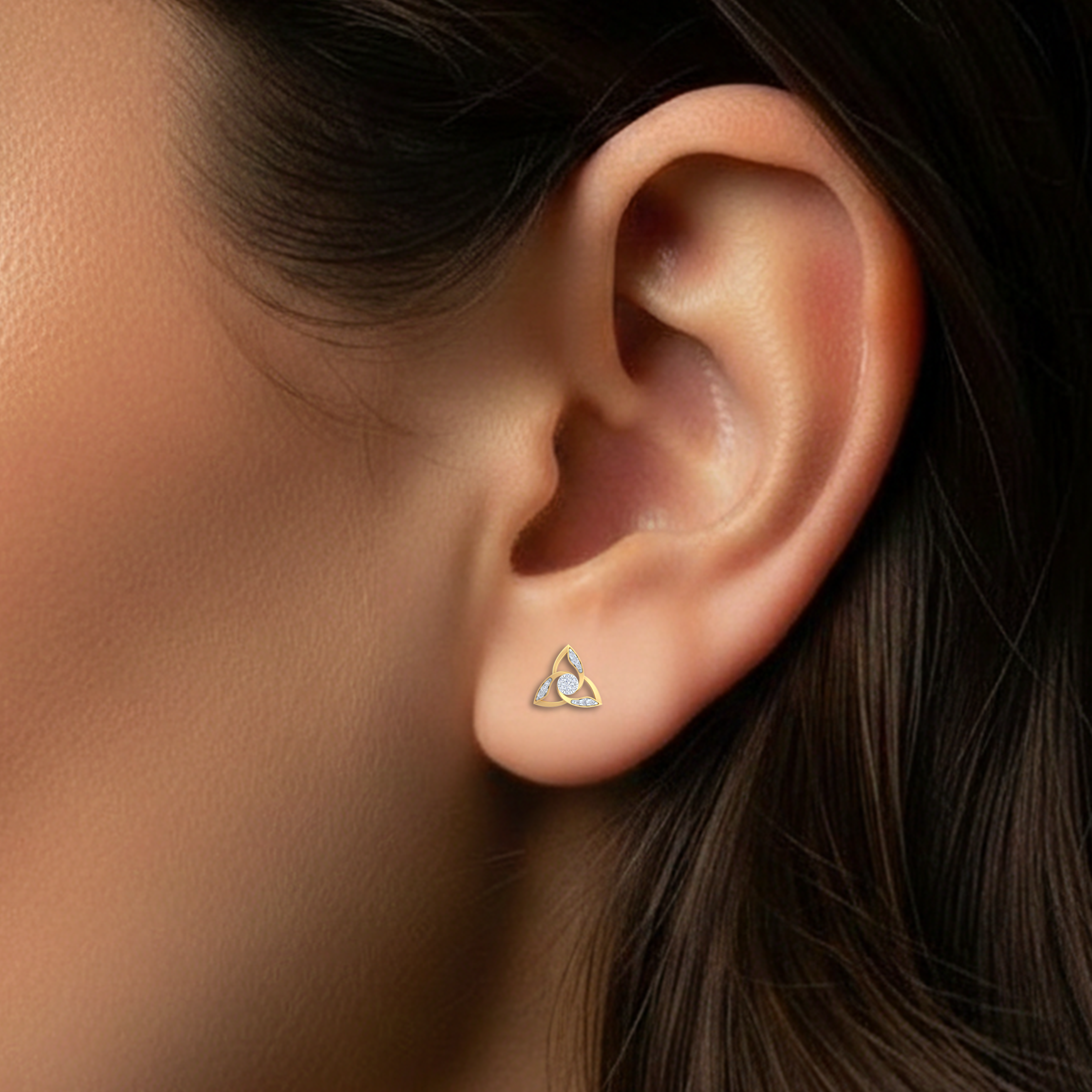 Yellow Gold Diamond Earring close up shot | under 40k 