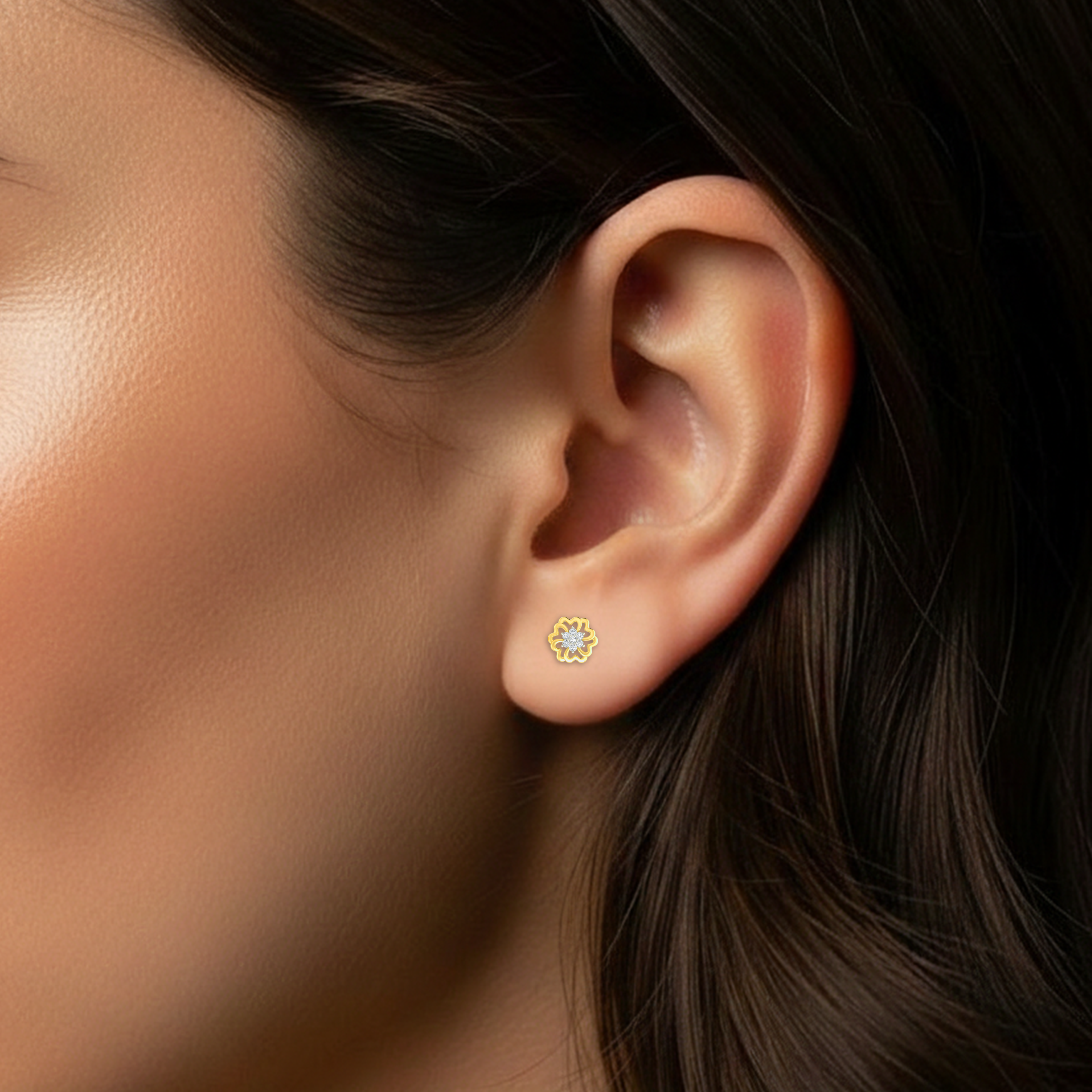 Yellow Gold Diamond Earring close up shot| under 40k 