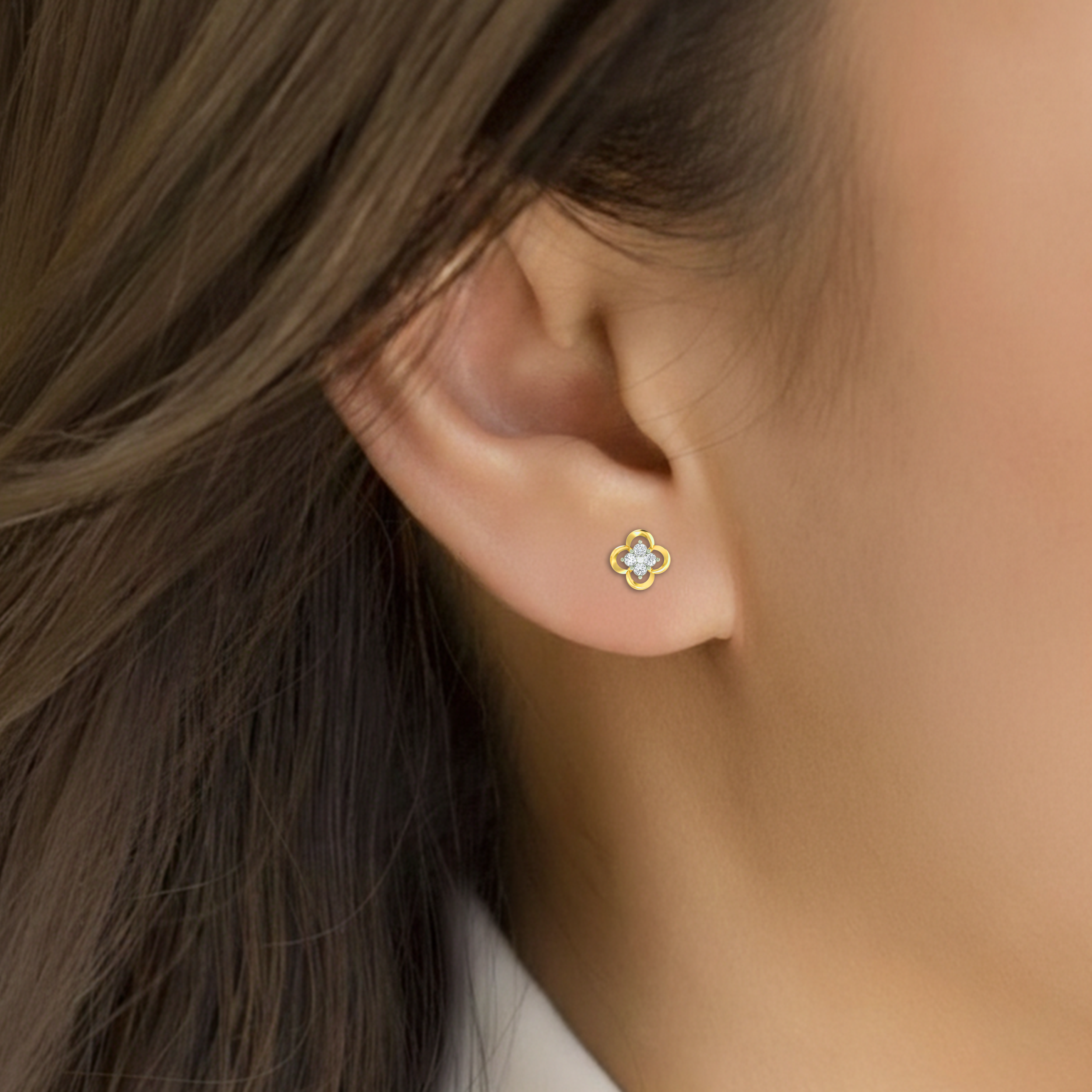 Yellow Gold Diamond Earring close up shot | under 40k 