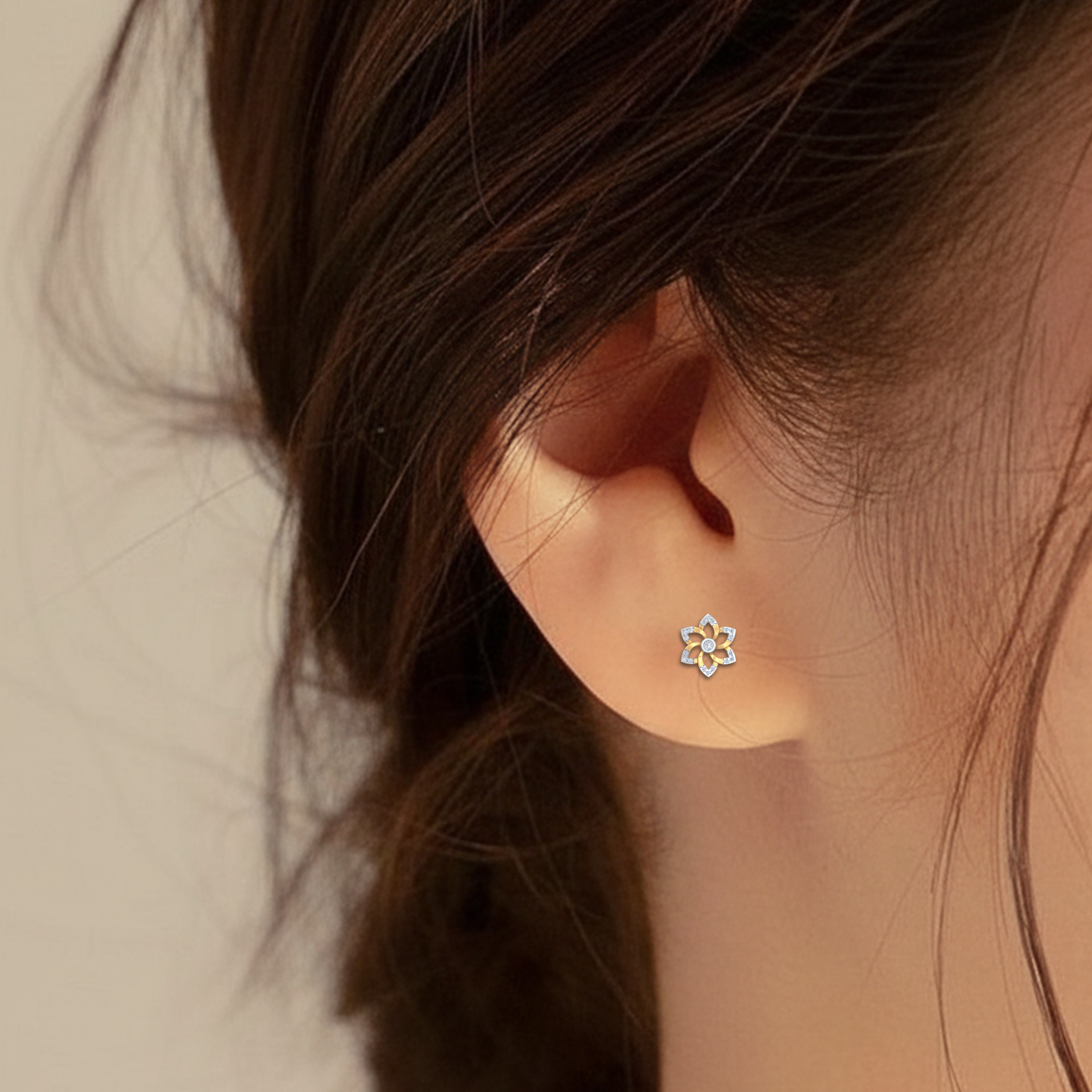 Yellow Gold Diamond Earring close up shot| under 40k 