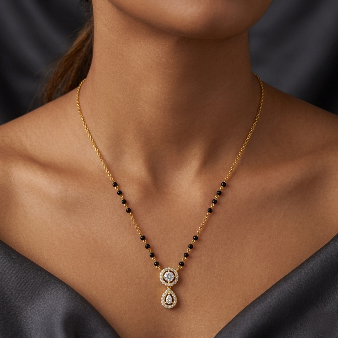 Gold & Diamond Beaded Mangalsutra For Women KRC50110