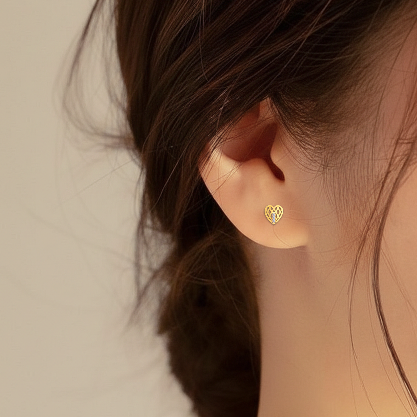 Heart Yellow Gold Diamond Earring close up shot | under 40k 