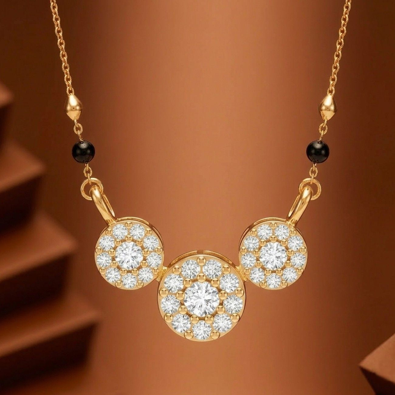 Gold & Diamond Bridal Mangalsutra on brown background
